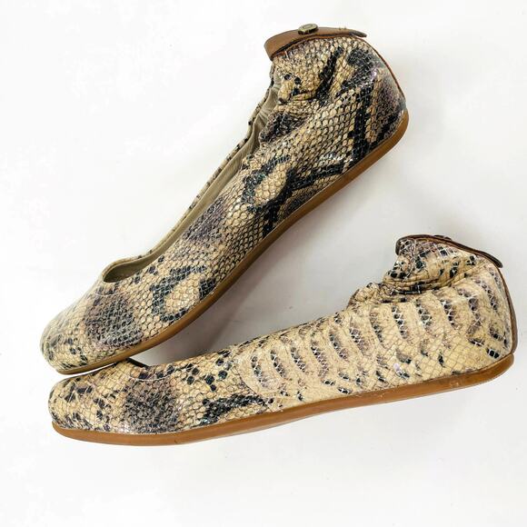 EARTHIES Tolo Leather Tan & Gray Snakeskin Animal Print Ballet Flats 8 - Picture 7 of 12